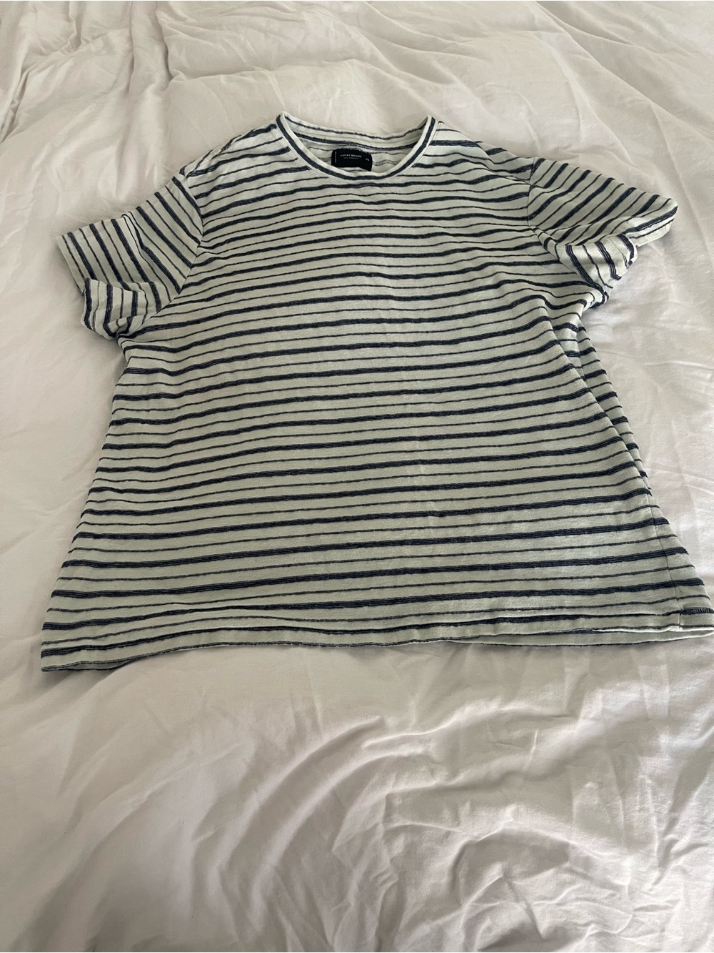 Lucky Brand White and Navy Striped Short Sleeve Tee